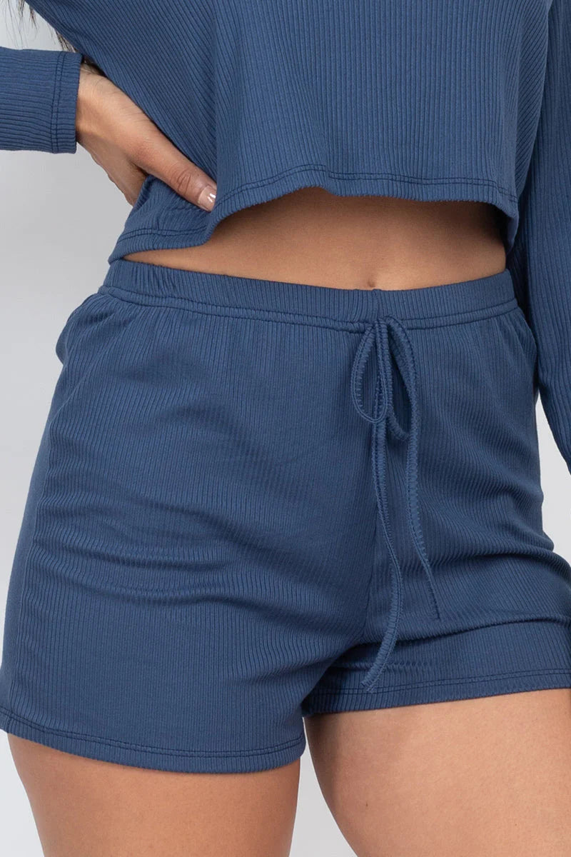 Ribbed Loose Fit Long Sleeve Top & Short Set