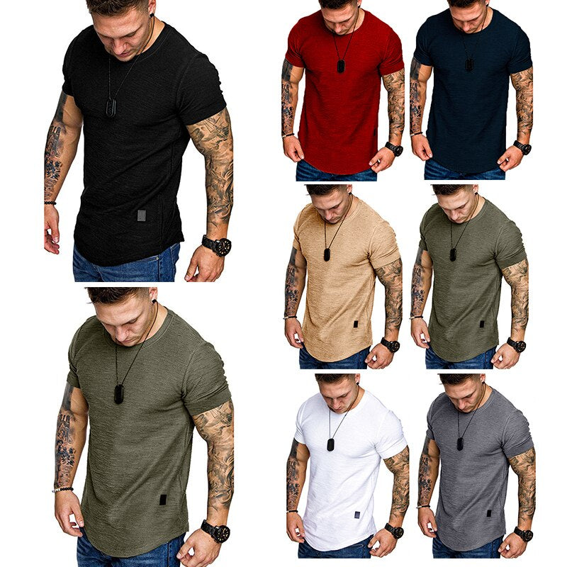 Casual Fashion Solid O Neck Bodybuilding T-Shirt