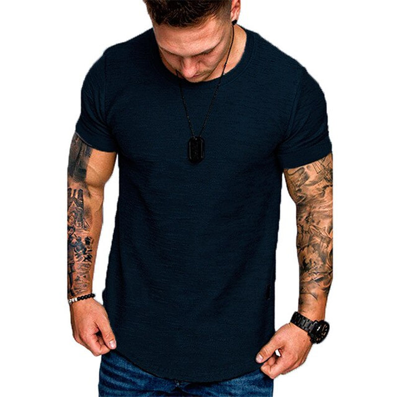 Casual Fashion Solid O Neck Bodybuilding T-Shirt