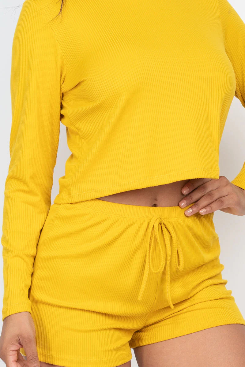 Ribbed Loose Fit Long Sleeve Top & Short Set