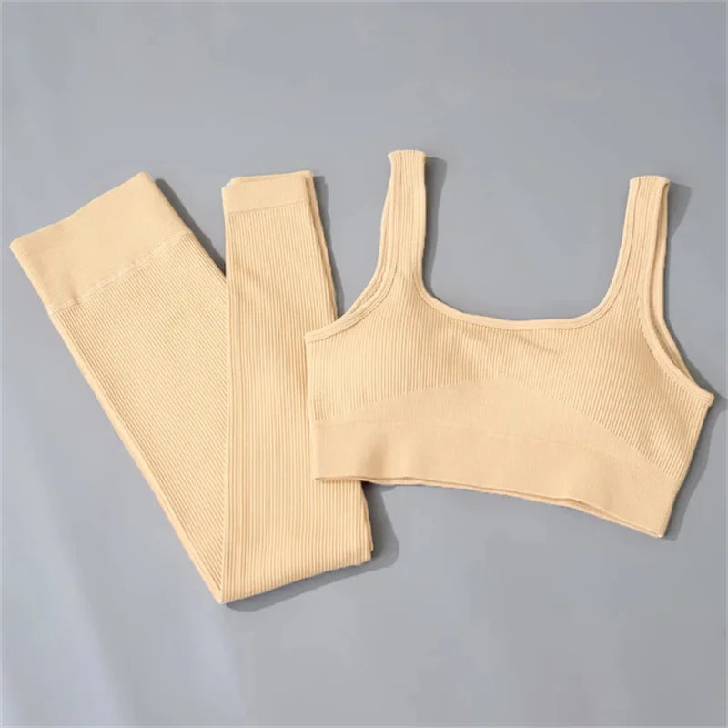 Women's Ribbed Yoga Set Two Piece Sportswear