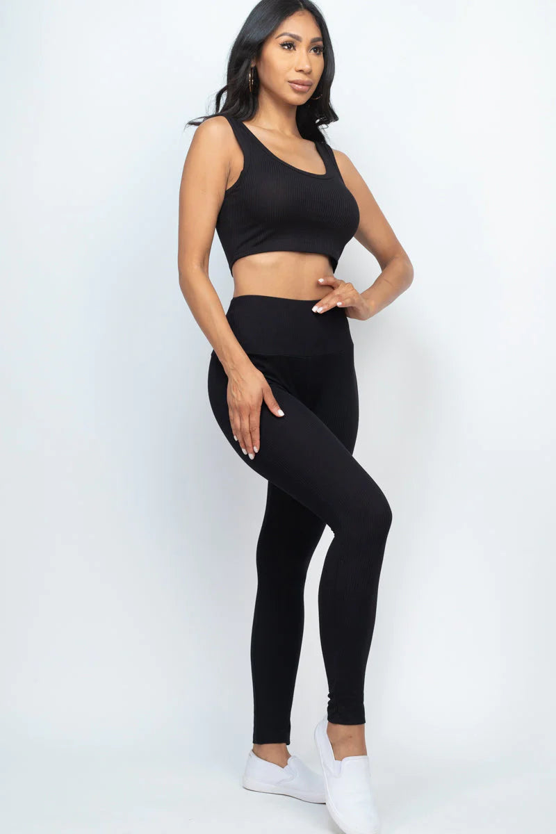 Ribbed Crop Top & Leggings Set