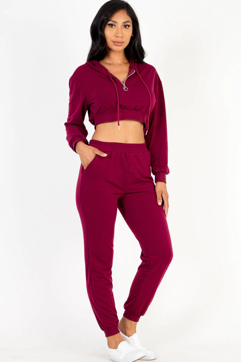 French Terry Half Zip Hoodie and Joggers Set