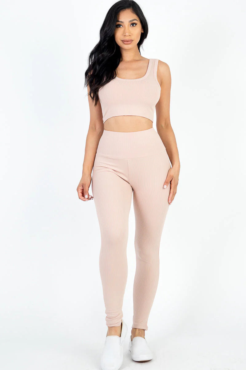 Ribbed Crop Top & Leggings Set