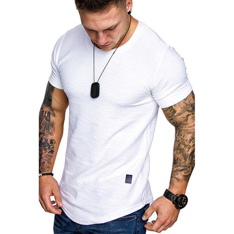 Casual Fashion Solid O Neck Bodybuilding T-Shirt 