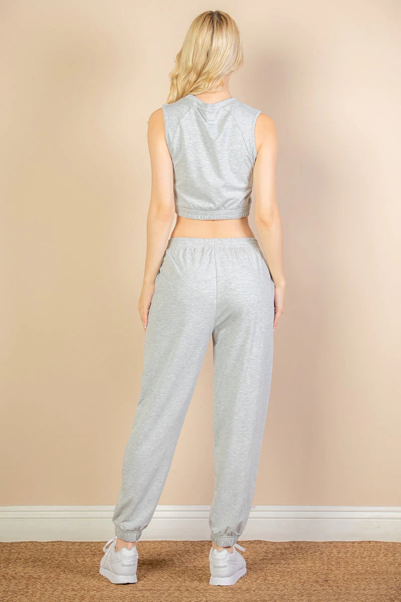 French Terry Elastic Waist Tank Top & Joggers Set 