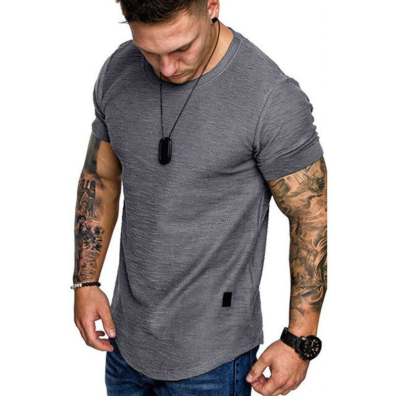 Casual Fashion Solid O Neck Bodybuilding T-Shirt 