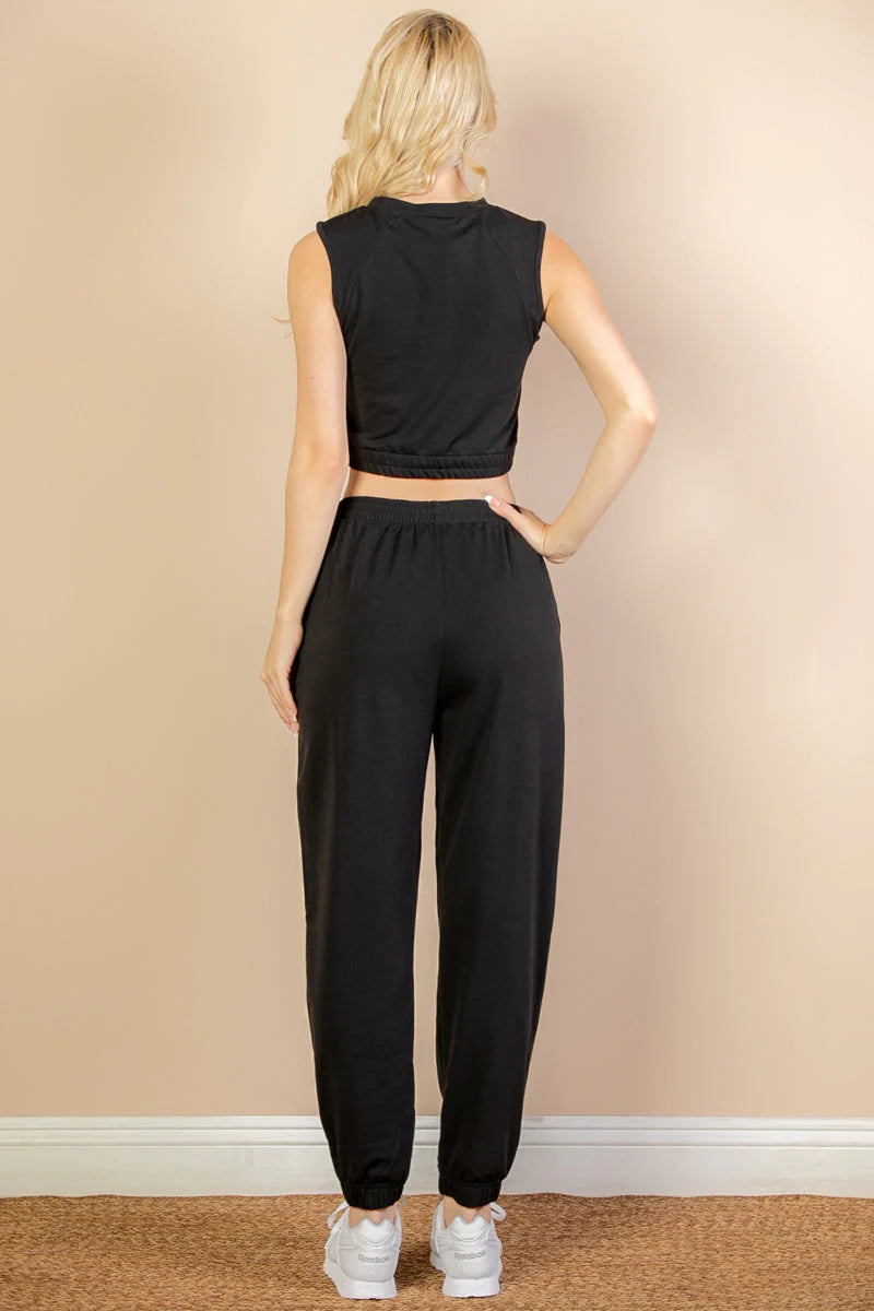 French Terry Elastic Waist Tank Top & Joggers Set 