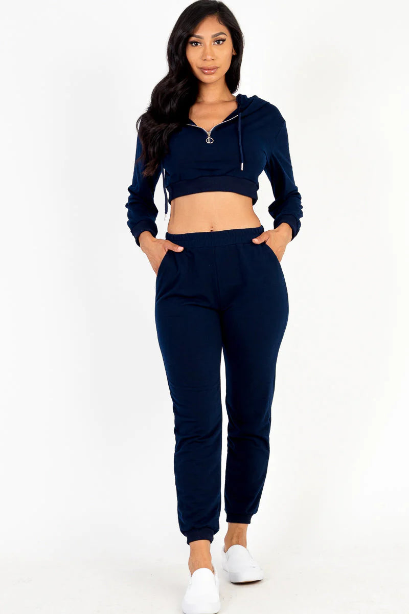 French Terry Half Zip Hoodie and Joggers Set