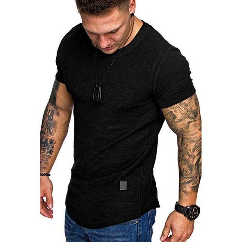 Casual Fashion Solid O Neck Bodybuilding T-Shirt 