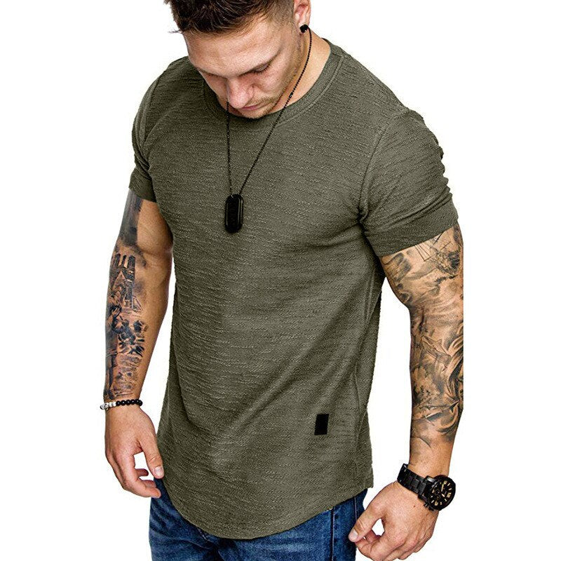 Casual Fashion Solid O Neck Bodybuilding T-Shirt 