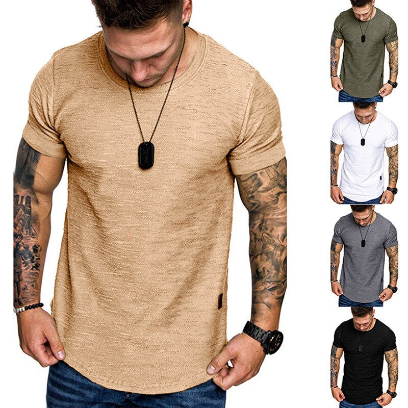 Casual Fashion Solid O Neck Bodybuilding T-Shirt 