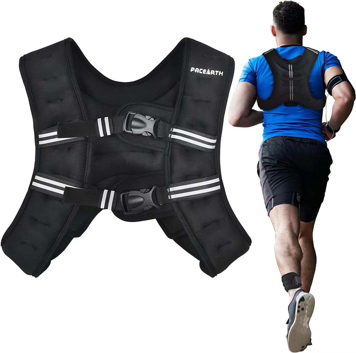 Weighted Vest with Ankle/Wrist Weights 6Lbs-30Lbs Body Weight Vest with Reflective Stripe