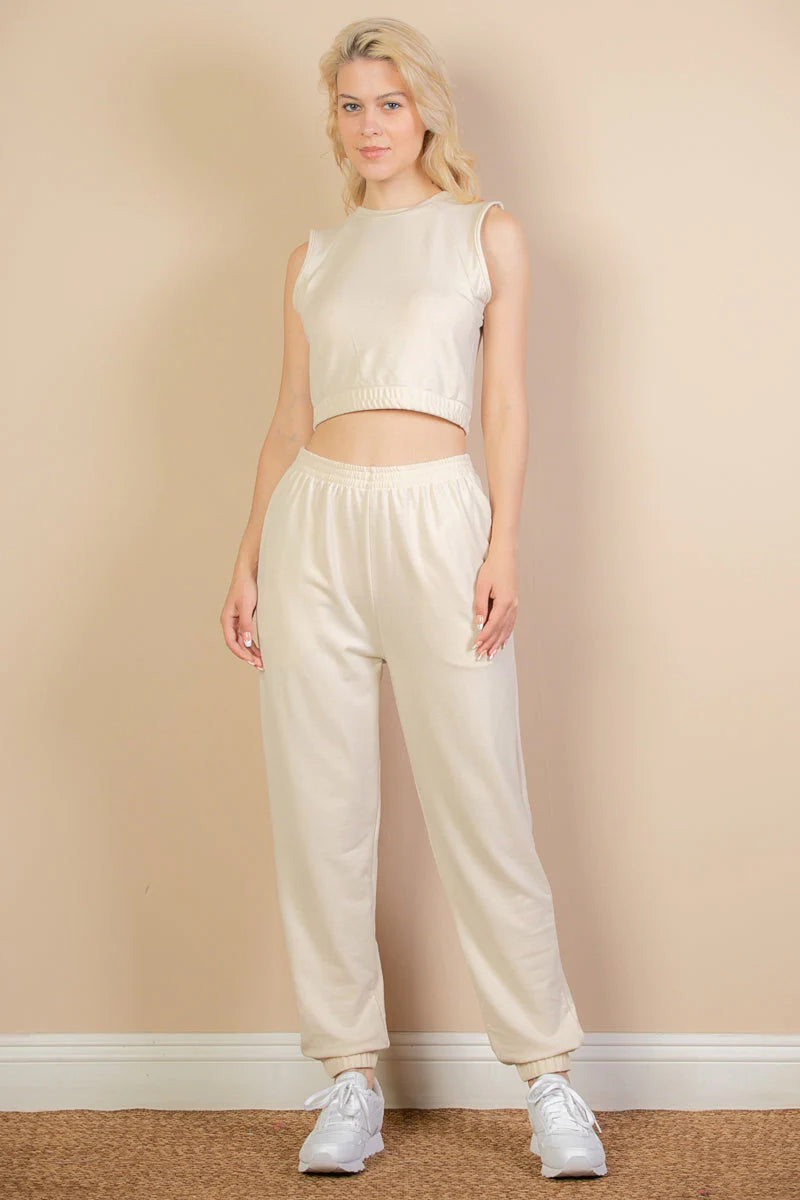 French Terry Elastic Waist Tank Top & Joggers Set 