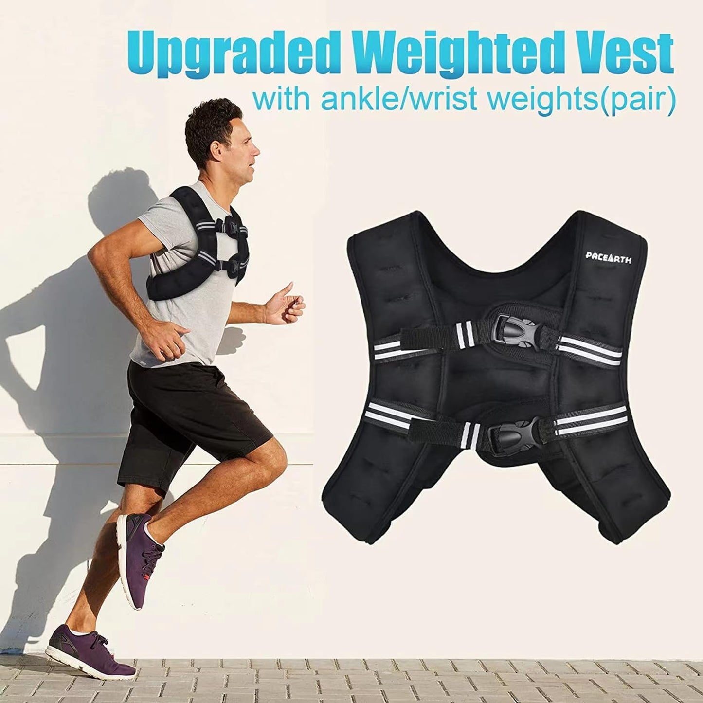 Weighted Vest with Ankle/Wrist Weights 6Lbs-30Lbs Body Weight Vest with Reflective Stripe