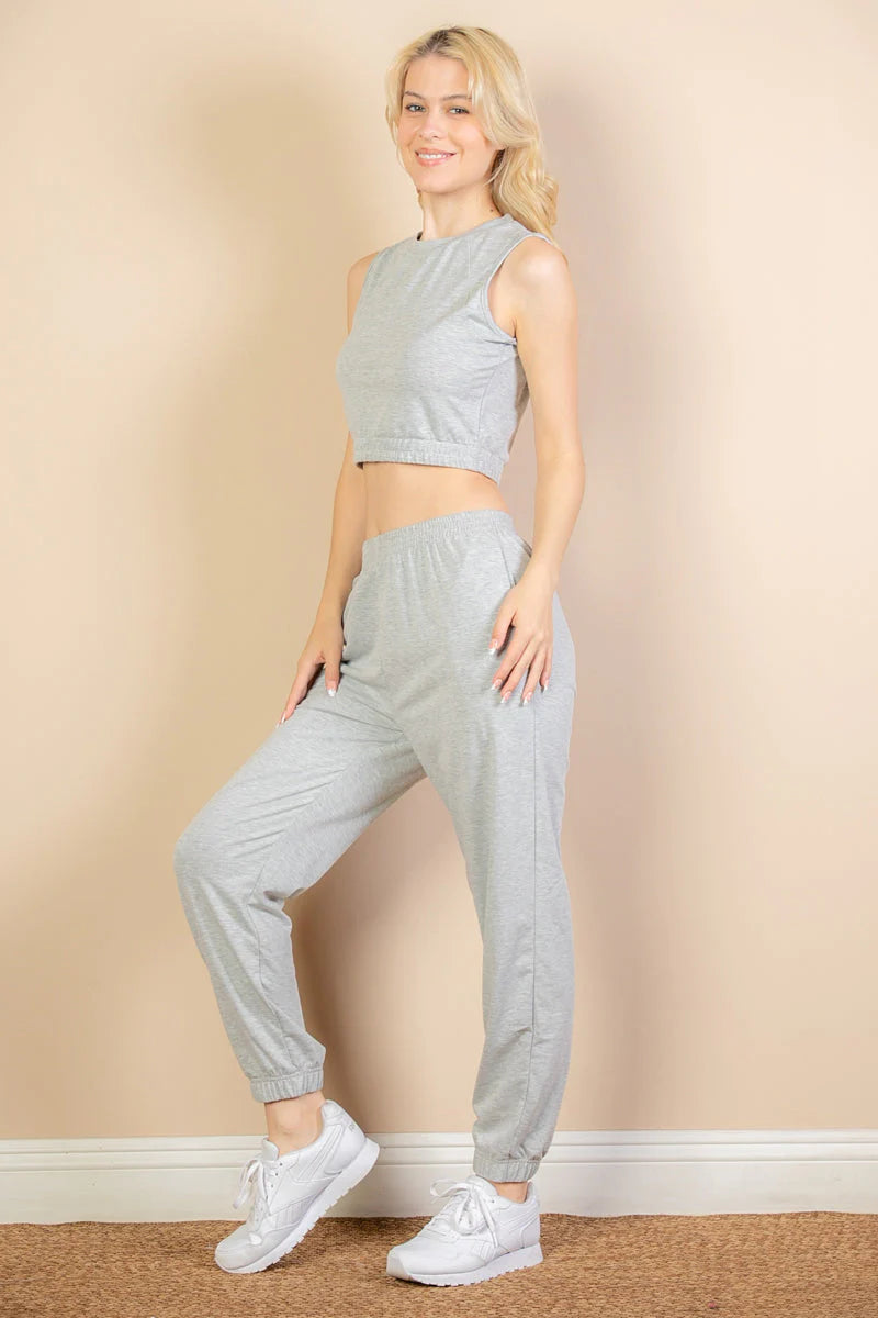 French Terry Elastic Waist Tank Top & Joggers Set 